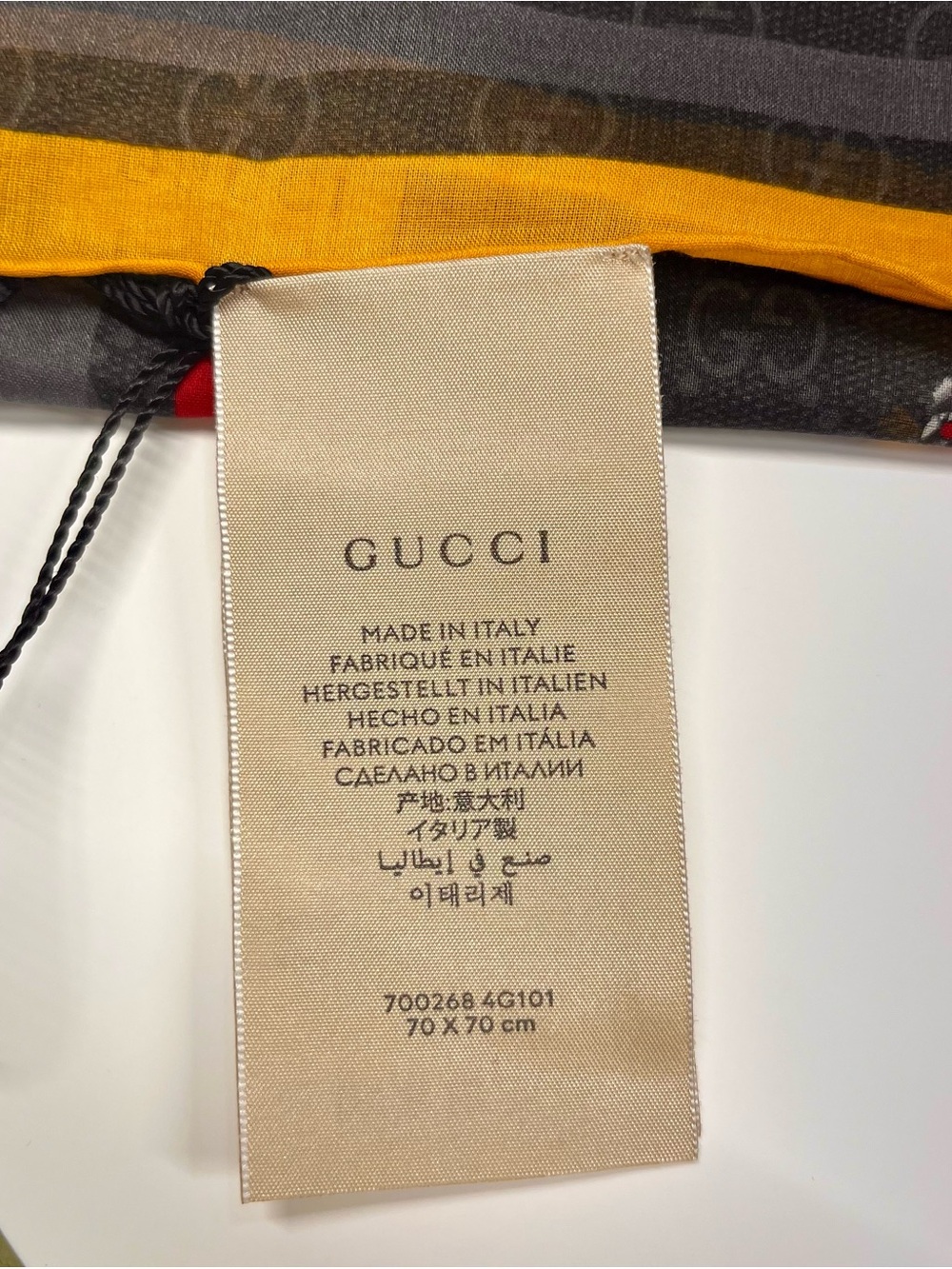 Gucci Black Cotton Scarf with Yellow Tiger Motif and Red Trim - Picture 5 of 8